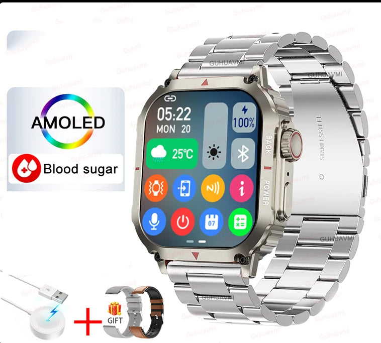 24h Blood Glucose Monitor Smart Watch - ECG+PPG Blood Pressure Measurement