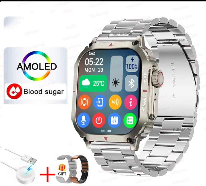 24h Blood Glucose Monitor Smart Watch - ECG+PPG Blood Pressure Measurement