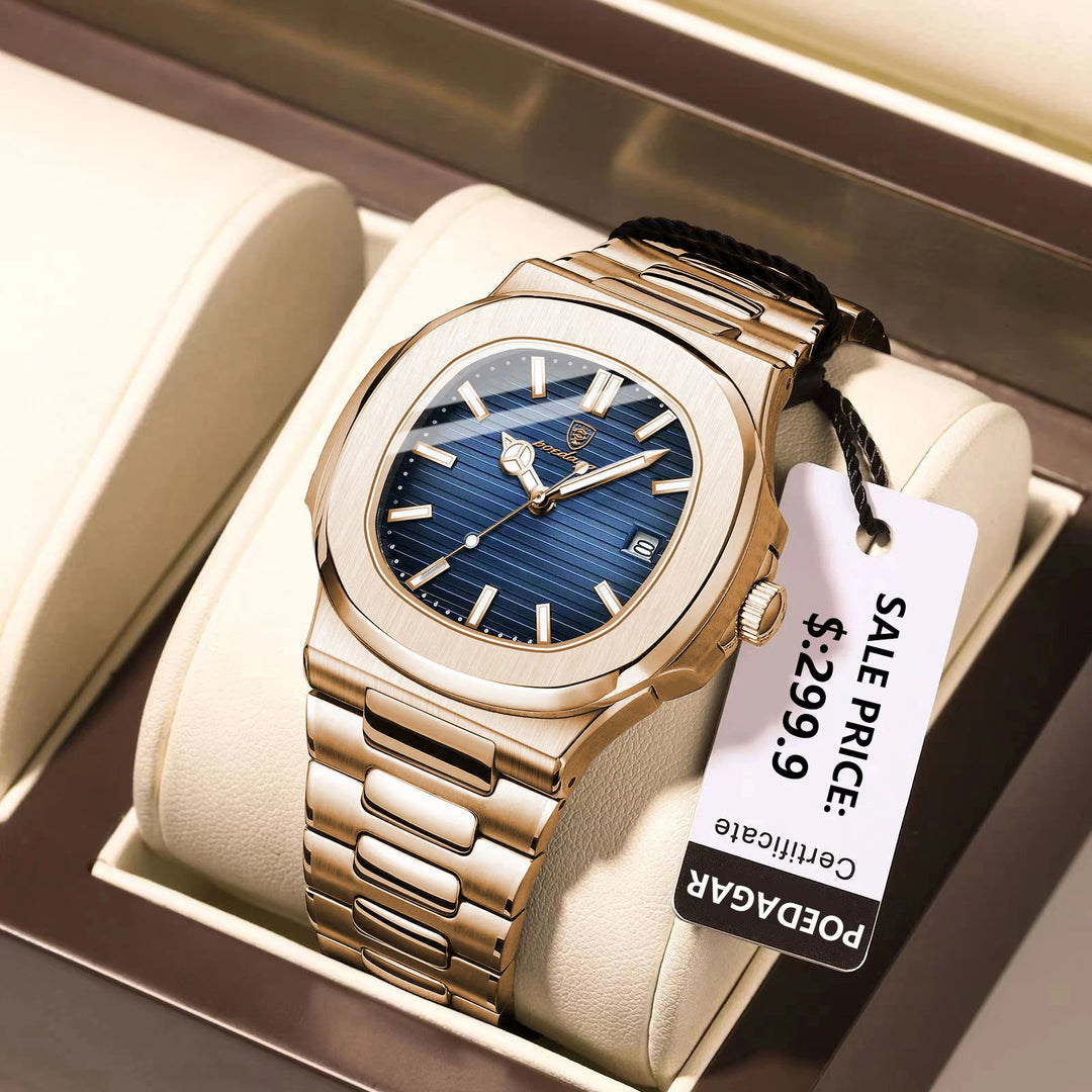 POEDAGAR NAUTILUS- Luxury Square Quartz Watch - Business, Waterproof, Luminous, Stainless Steel