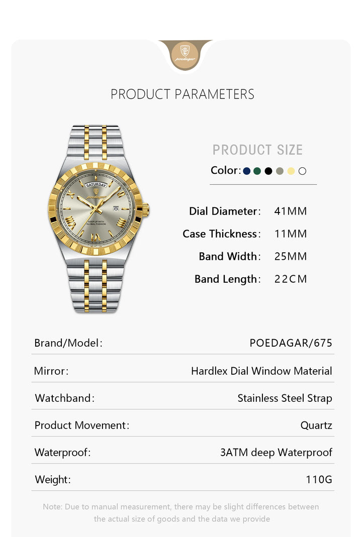 POEDAGAR Classic Lux® – Men’s Stainless Steel Watch