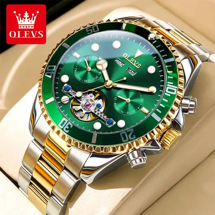OLEVS Original Automatic Mechanical Watch for Men - Big Dial Skeleton Hollow