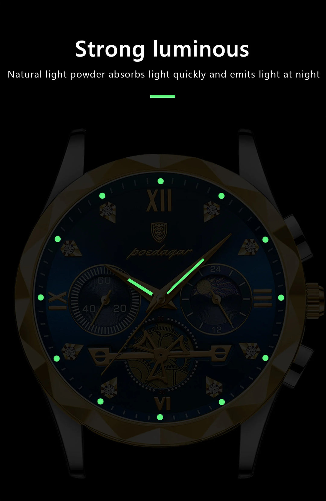 POEDAGAR Luxury Man Wristwatch Waterproof Luminous Chronograph Watch for Men