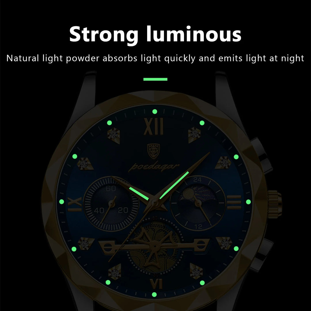 POEDAGAR Luxury Man Wristwatch Waterproof Luminous Chronograph Watch for Men