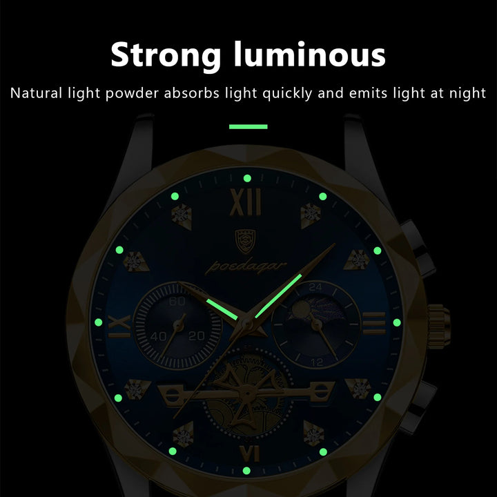 POEDAGAR Luxury Man Wristwatch Waterproof Luminous Chronograph Watch for Men