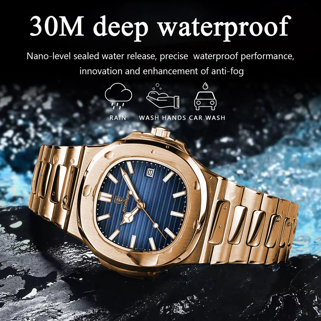 POEDAGAR NAUTILUS- Luxury Square Quartz Watch - Business, Waterproof, Luminous, Stainless Steel