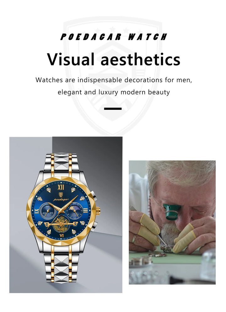 POEDAGAR Luxury Man Wristwatch Waterproof Luminous Chronograph Watch for Men