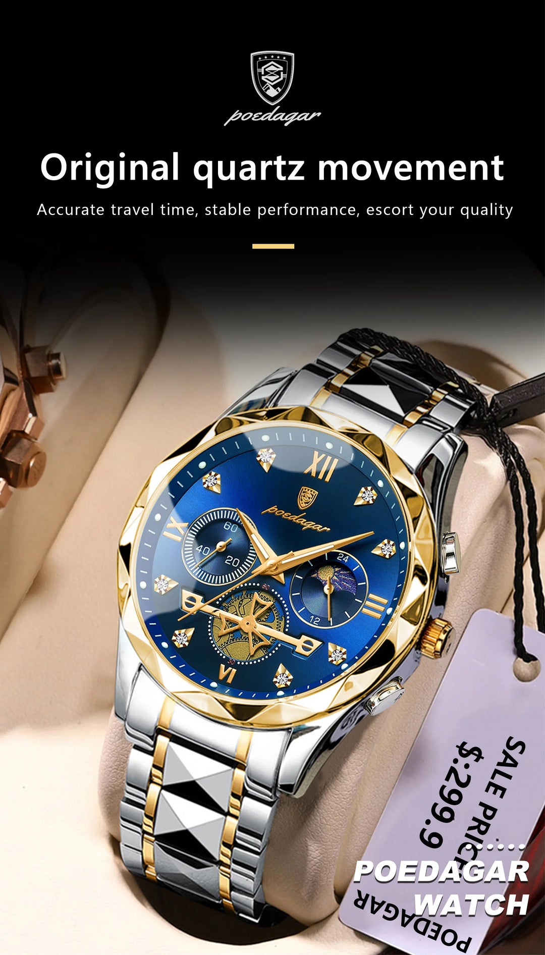 POEDAGAR Luxury Man Wristwatch Waterproof Luminous Chronograph Watch for Men