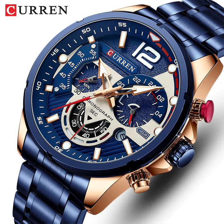 CURREN Top Brand Luxury Casual Aço Quartzo Relógio Masculino