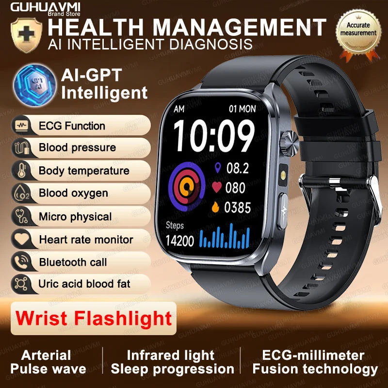 2025 New AI Intelligent ECG Health Smartwatches Men Blood Lipids Uric Acid Heart Rate 2.5D Dynamic UI Bluetooth Call Smart Watch