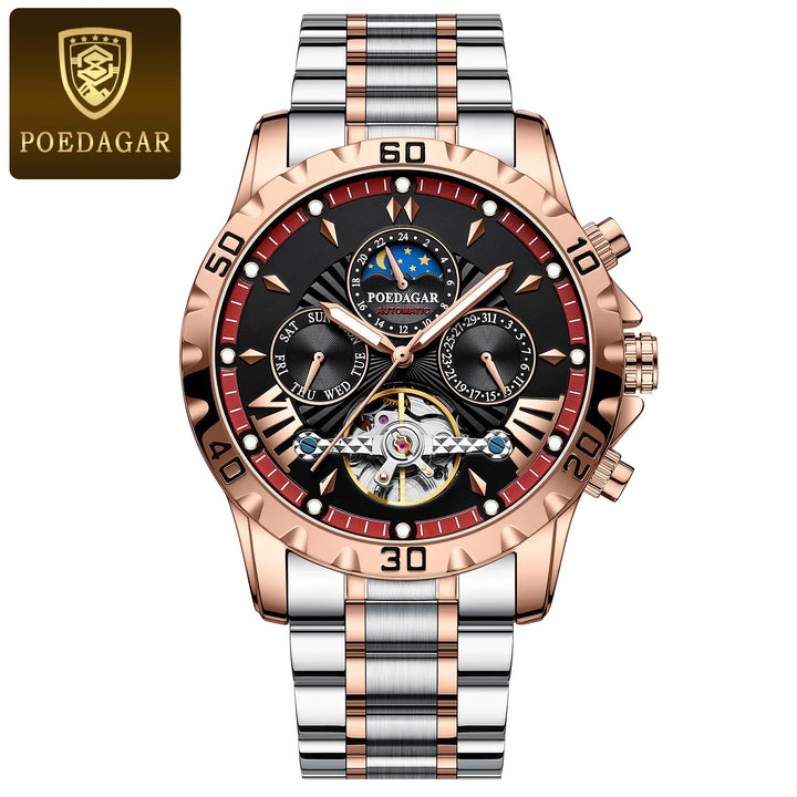 POEDAGAR Luxury Automatic Mechanical Men Watch Hollow Tourbillon Waterproof Luminous Male Clock Week Date Business Men's Watches