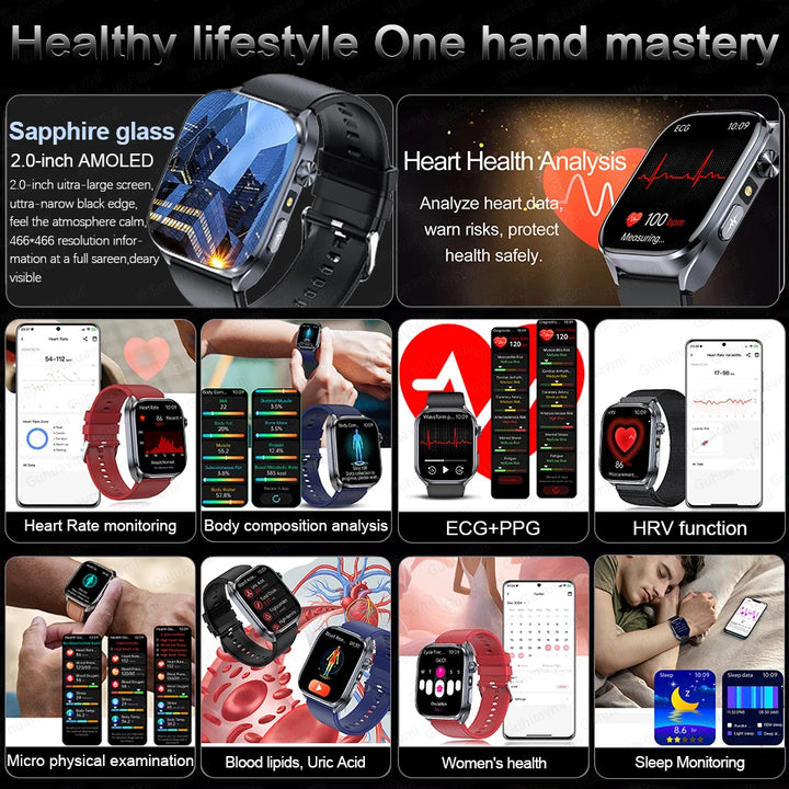 2025 New AI Intelligent ECG Health Smartwatches Men Blood Lipids Uric Acid Heart Rate 2.5D Dynamic UI Bluetooth Call Smart Watch