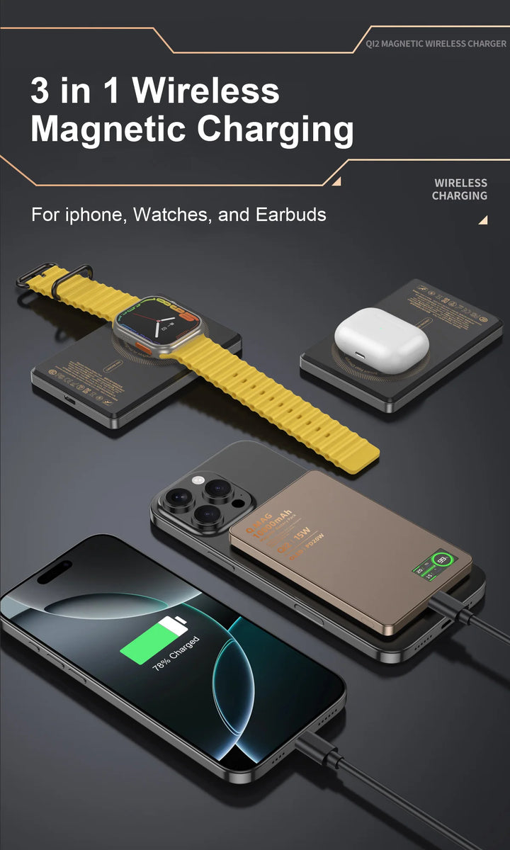 MagCharge Trio® – 3 in 1 Magnetic 15W Wireless Fast Charging Power Bank