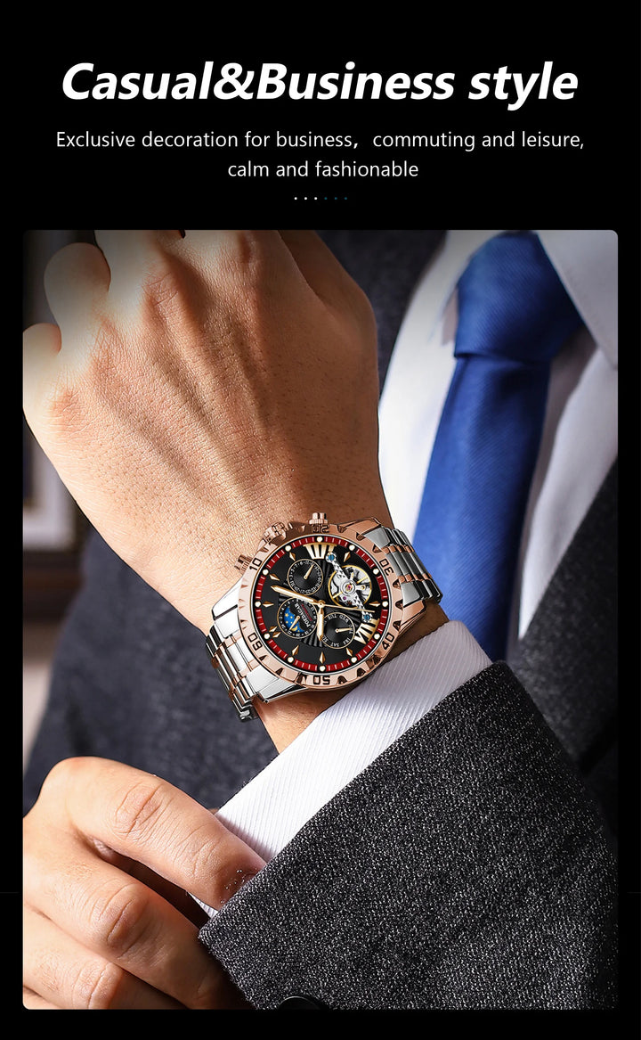 POEDAGAR Luxury Automatic Mechanical Men Watch Hollow Tourbillon Waterproof Luminous Male Clock Week Date Business Men's Watches