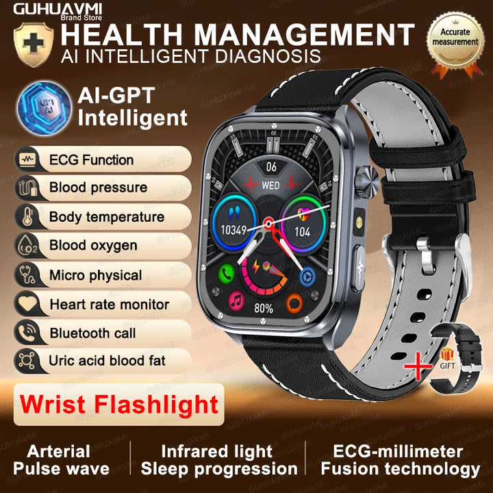 2025 New AI Intelligent ECG Health Smartwatches Men Blood Lipids Uric Acid Heart Rate 2.5D Dynamic UI Bluetooth Call Smart Watch