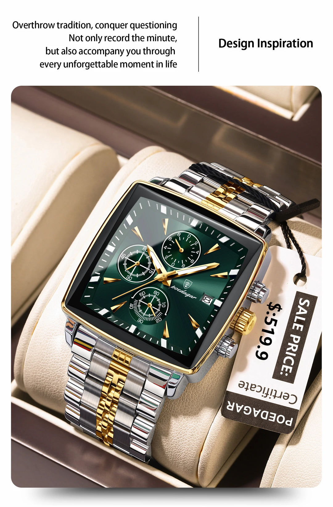 POEDAGAR Imperial Chronograph -  Swiss Luminous Luxury Quartz Men’s Watch