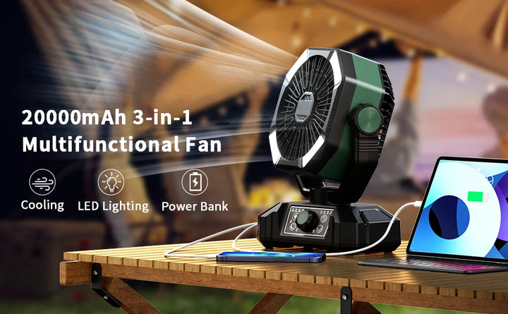 20000mAh Battery Camping Fan with 4 LED Lantern 8 Speeds Desk Fan Portable Outdoor Fan for Outdoor Camping Tent and Fishing