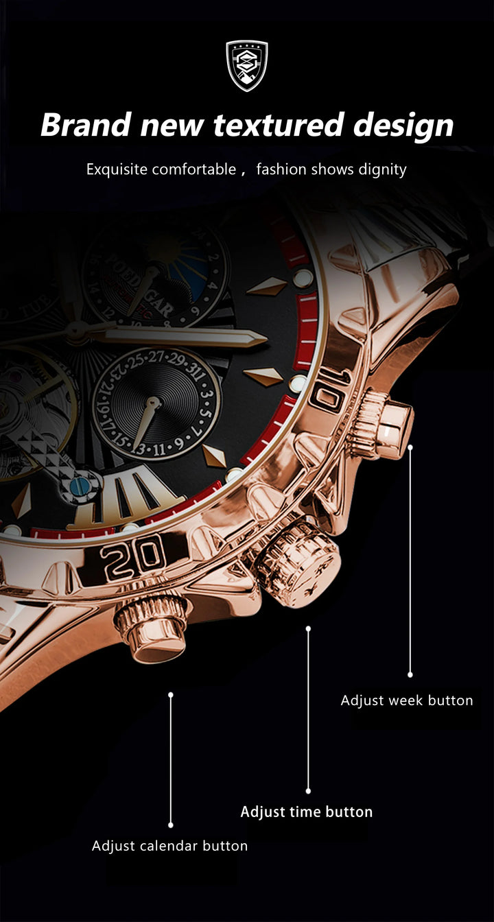 POEDAGAR Luxury Automatic Mechanical Men Watch Hollow Tourbillon Waterproof Luminous Male Clock Week Date Business Men's Watches