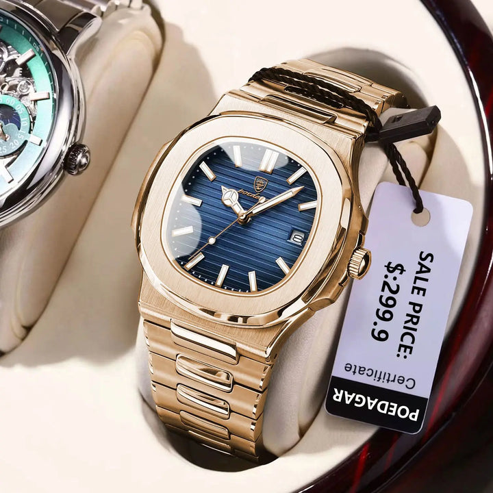 POEDAGAR NAUTILUS- Luxury Square Quartz Watch - Business, Waterproof, Luminous, Stainless Steel