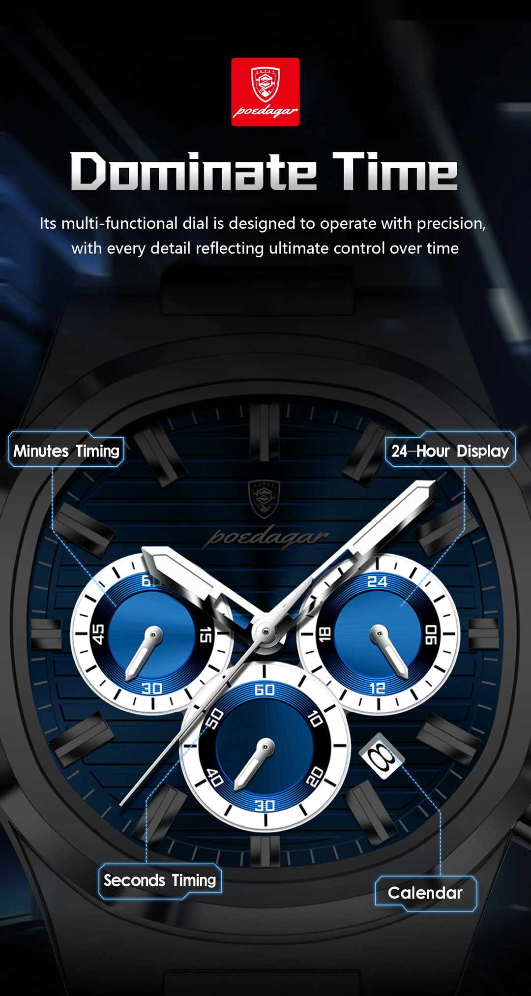 POEDAGAR Titan Commander® – Swiss Luminous Luxury Quartz Men’s Watch