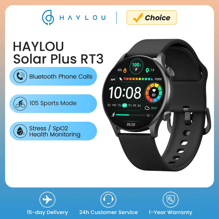 HAYLOU Solar Plus RT3 Smart Watch- Bluetooth Phone Call 1.43"AMOLED Display Smartwatch Health Monitor IP68 Waterproof Sport Watch