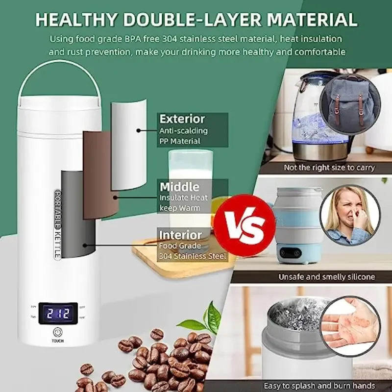 ThermaGo™ Ultimate Portable Kettle - 350ML Hot Water On-the-Go: From Formula to Coffee