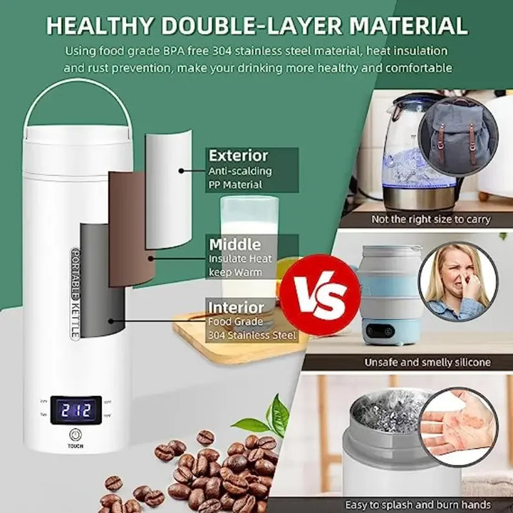 ThermaGo™ Ultimate Portable Kettle - 350ML Hot Water On-the-Go: From Formula to Coffee