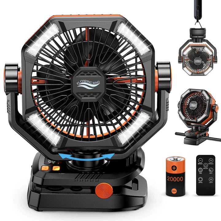 20000mAh Battery Camping Fan with 4 LED Lantern 8 Speeds Desk Fan Portable Outdoor Fan for Outdoor Camping Tent and Fishing