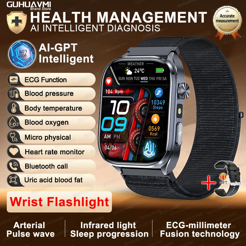 2025 New AI Intelligent ECG Health Smartwatches Men Blood Lipids Uric Acid Heart Rate 2.5D Dynamic UI Bluetooth Call Smart Watch