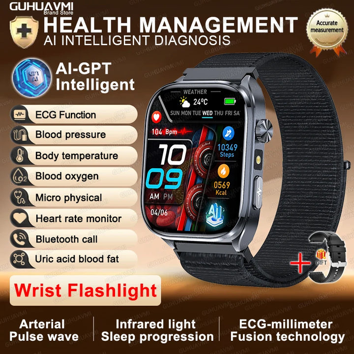 2025 New AI Intelligent ECG Health Smartwatches Men Blood Lipids Uric Acid Heart Rate 2.5D Dynamic UI Bluetooth Call Smart Watch