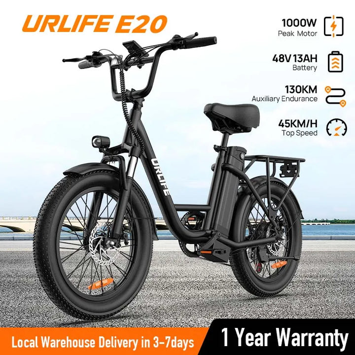 UrLife E20 Pro 1000W Electric Bike – 48V Battery, 20MPH