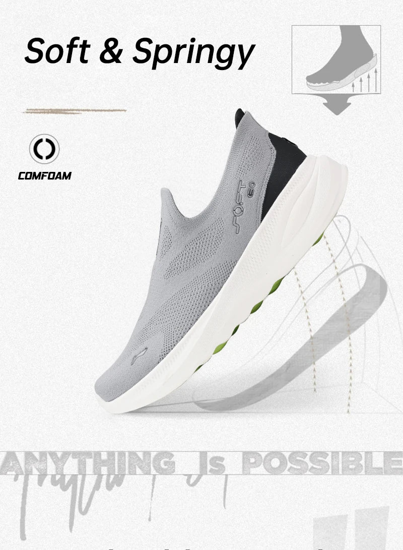 Li-Ning Men’s Soft Go 2 Knit Slip-On Walking Shoes – Ultra Lightweight, Super Comfy Cushioned Mesh Sneakers