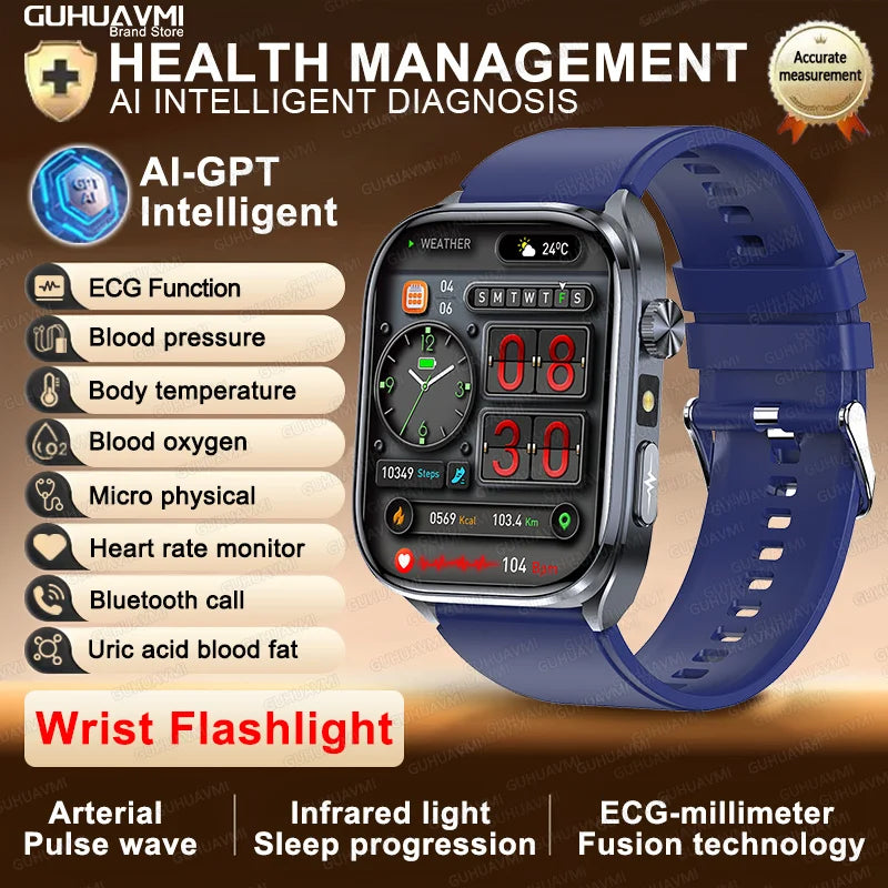 2025 New AI Intelligent ECG Health Smartwatches Men Blood Lipids Uric Acid Heart Rate 2.5D Dynamic UI Bluetooth Call Smart Watch