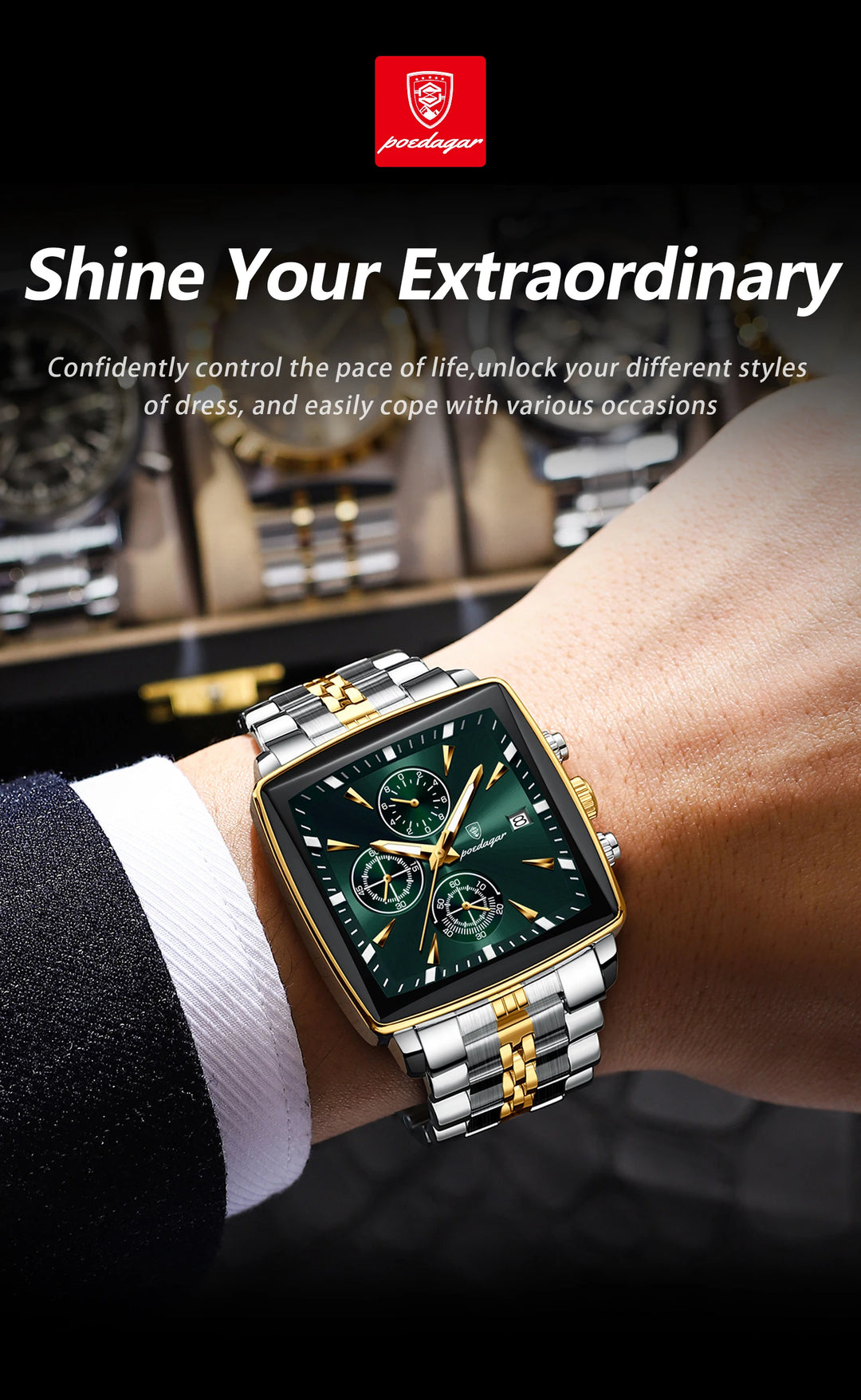 POEDAGAR Imperial Chronograph -  Swiss Luminous Luxury Quartz Men’s Watch
