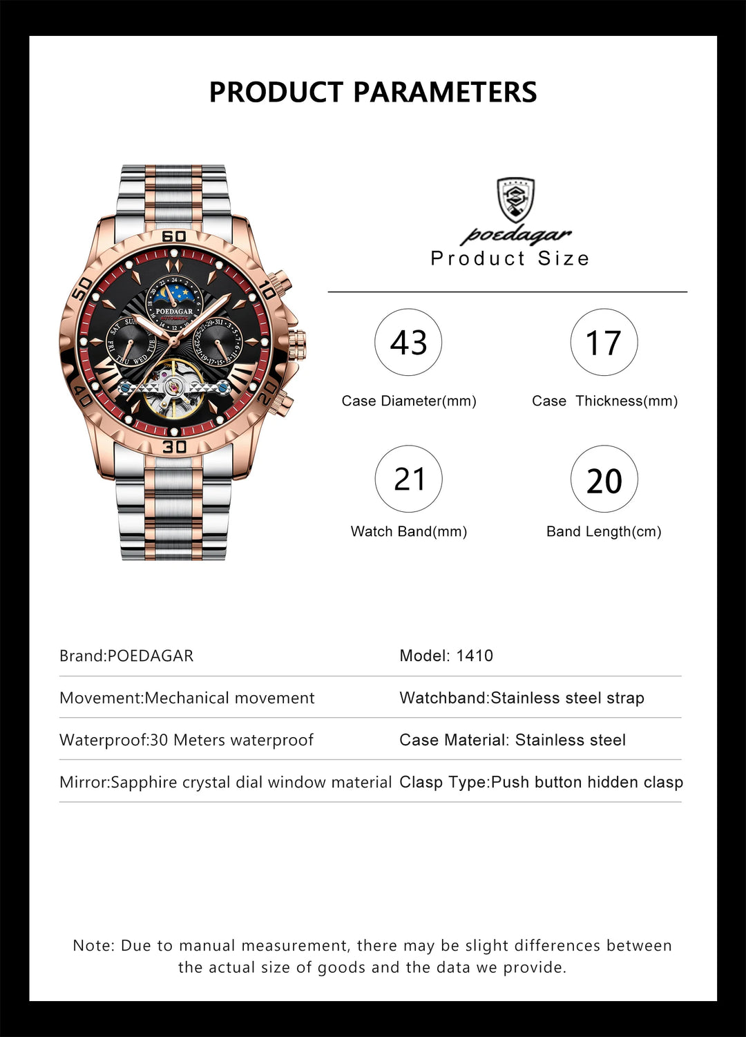 POEDAGAR Luxury Automatic Mechanical Men Watch Hollow Tourbillon Waterproof Luminous Male Clock Week Date Business Men's Watches