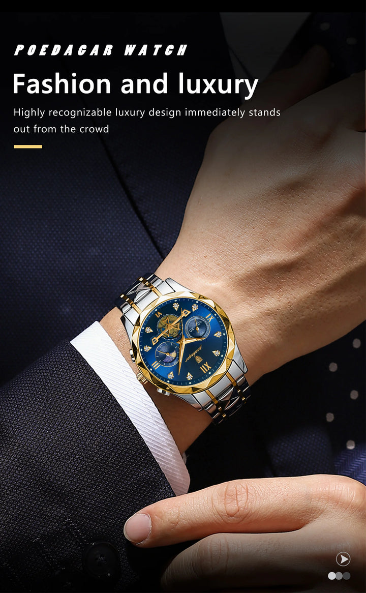 POEDAGAR Luxury Man Wristwatch Waterproof Luminous Chronograph Watch for Men