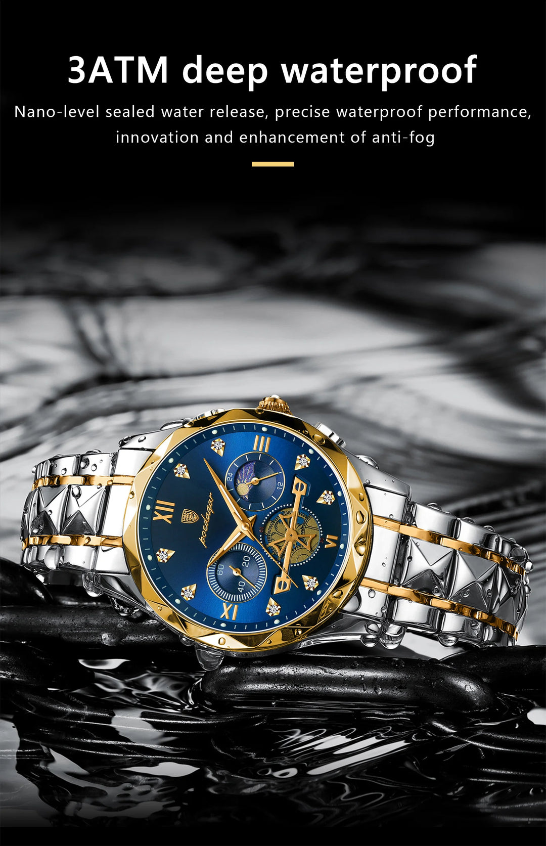 POEDAGAR Luxury Man Wristwatch Waterproof Luminous Chronograph Watch for Men