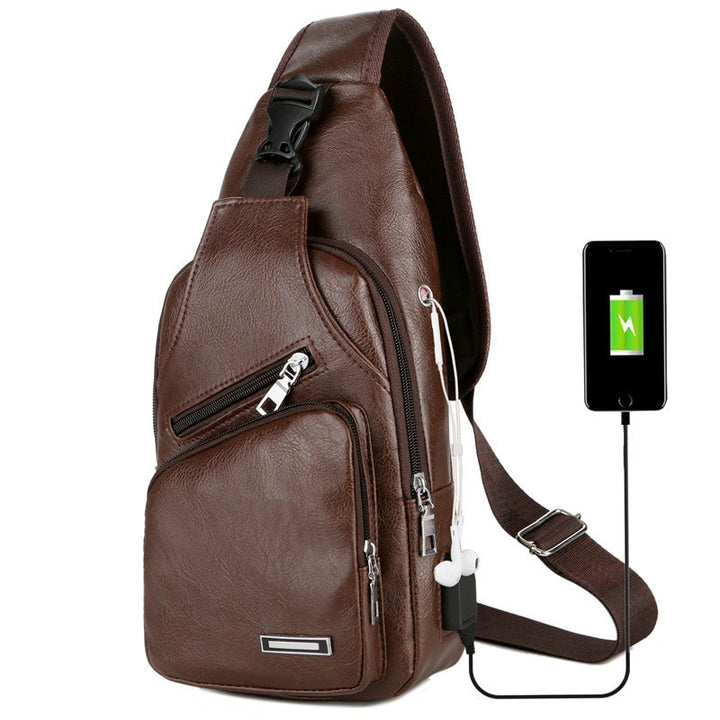 Bolsa de peito para carregamento USB com orifício para fone de ouvido