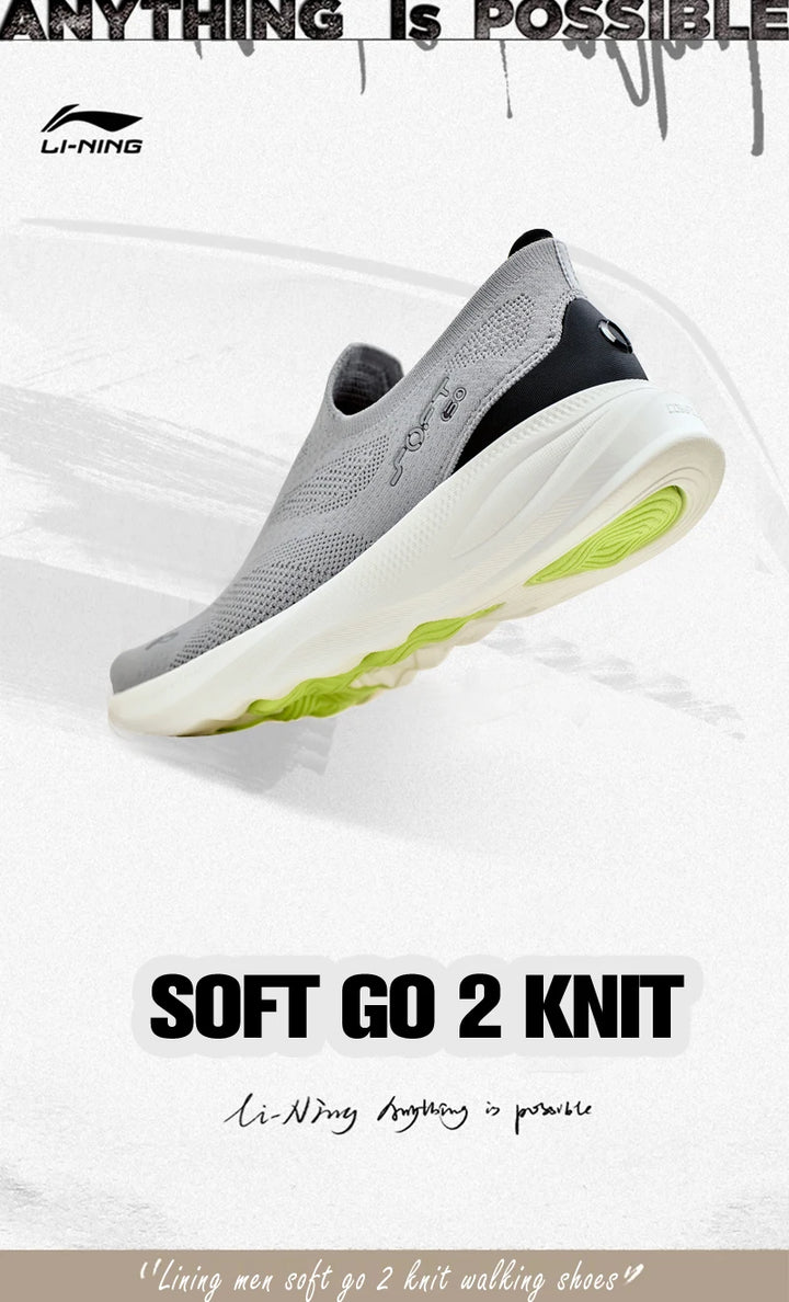 Li-Ning Men's SOFT GO 2 KNIT Slip-on Casual Walking Shoes Cushion Comfy Stable LiNing Mesh Jogging Daily Sports Sneakers AGLV017