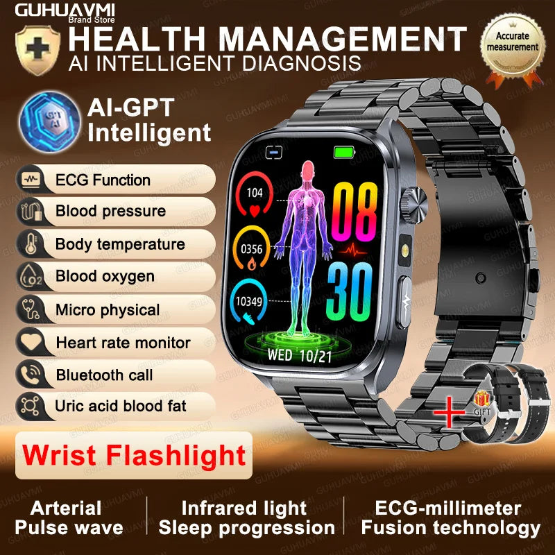 2025 New AI Intelligent ECG Health Smartwatches Men Blood Lipids Uric Acid Heart Rate 2.5D Dynamic UI Bluetooth Call Smart Watch