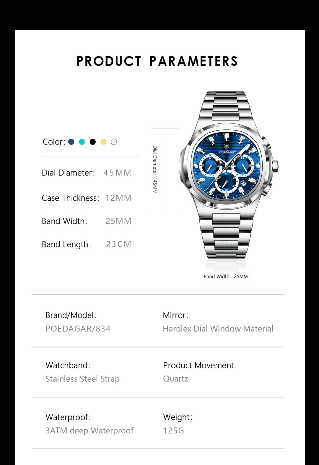 POEDAGAR Titan Commander® – Swiss Luminous Luxury Quartz Men’s Watch