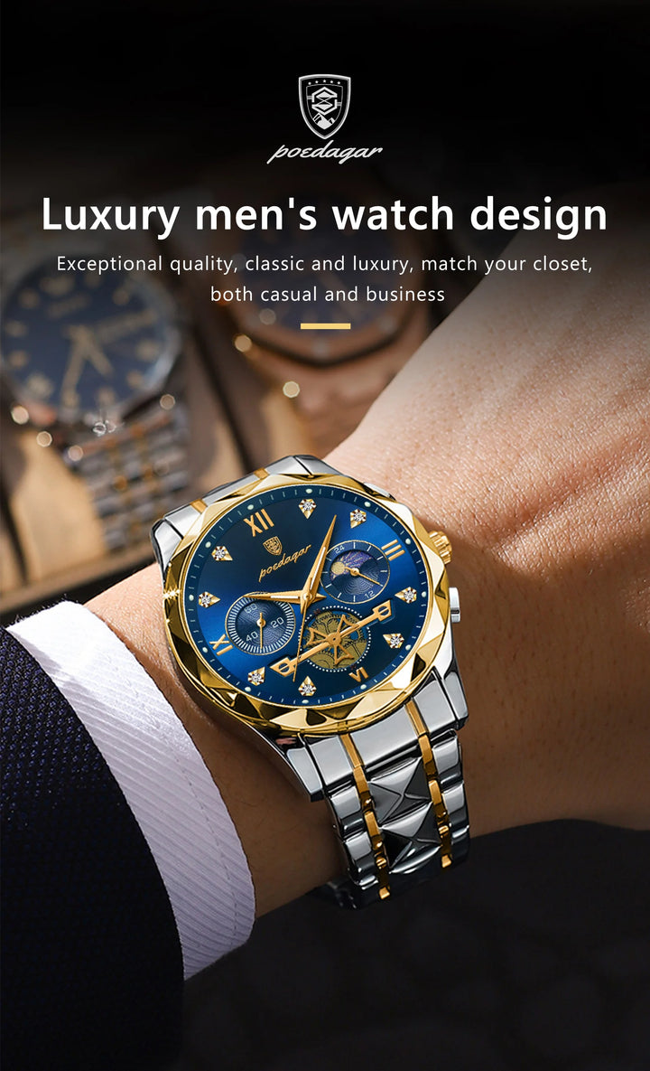 POEDAGAR Luxury Man Wristwatch Waterproof Luminous Chronograph Watch for Men