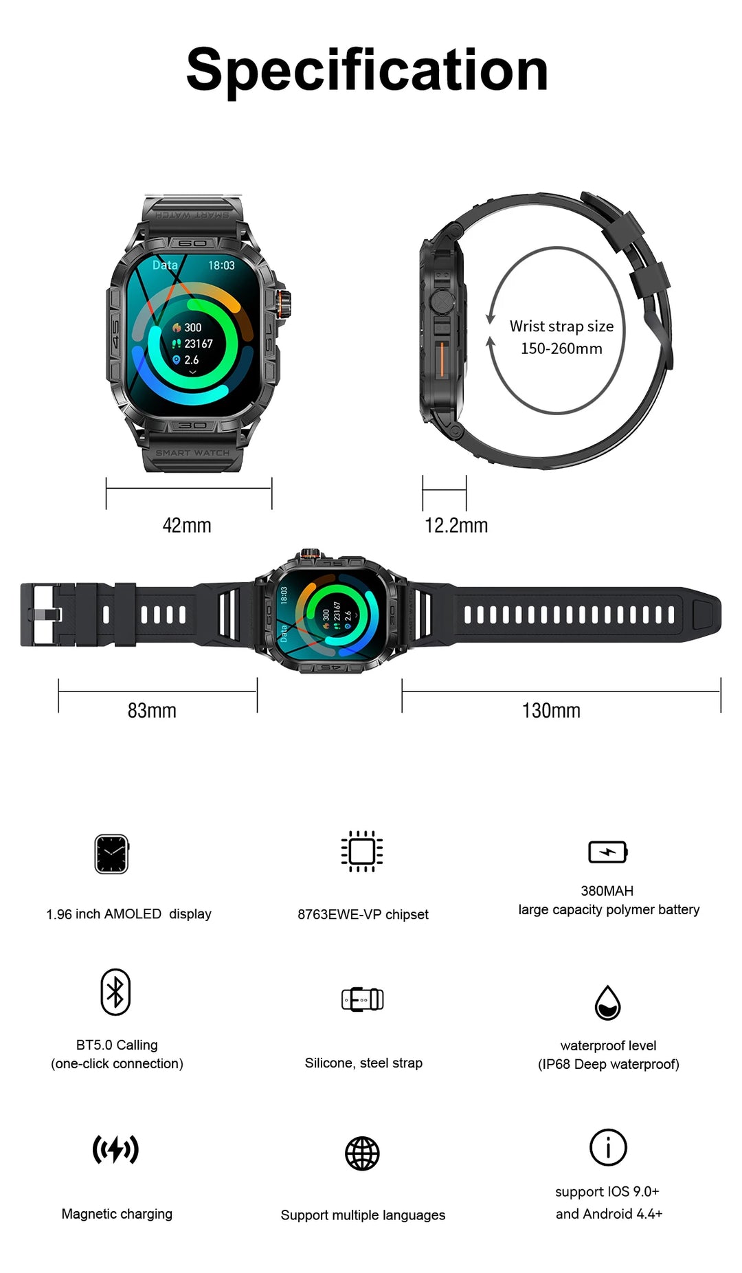 EIGIIS K63 Active®– Smartwatch with IP68 Waterproof