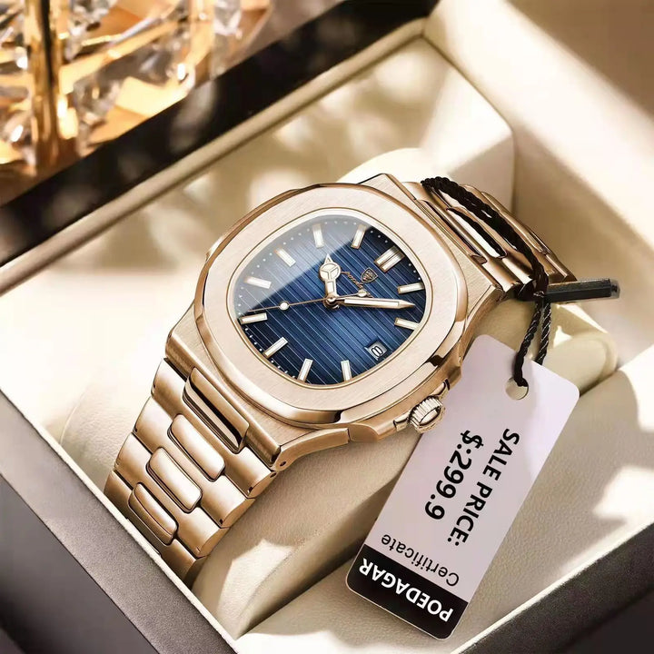 POEDAGAR NAUTILUS- Luxury Square Quartz Watch - Business, Waterproof, Luminous, Stainless Steel