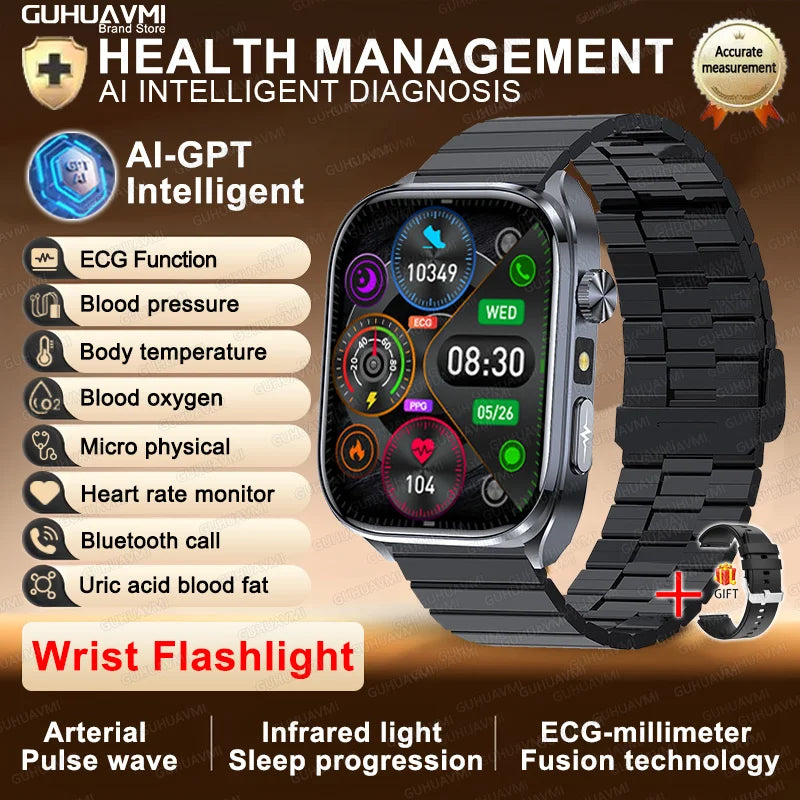 2025 New AI Intelligent ECG Health Smartwatches Men Blood Lipids Uric Acid Heart Rate 2.5D Dynamic UI Bluetooth Call Smart Watch