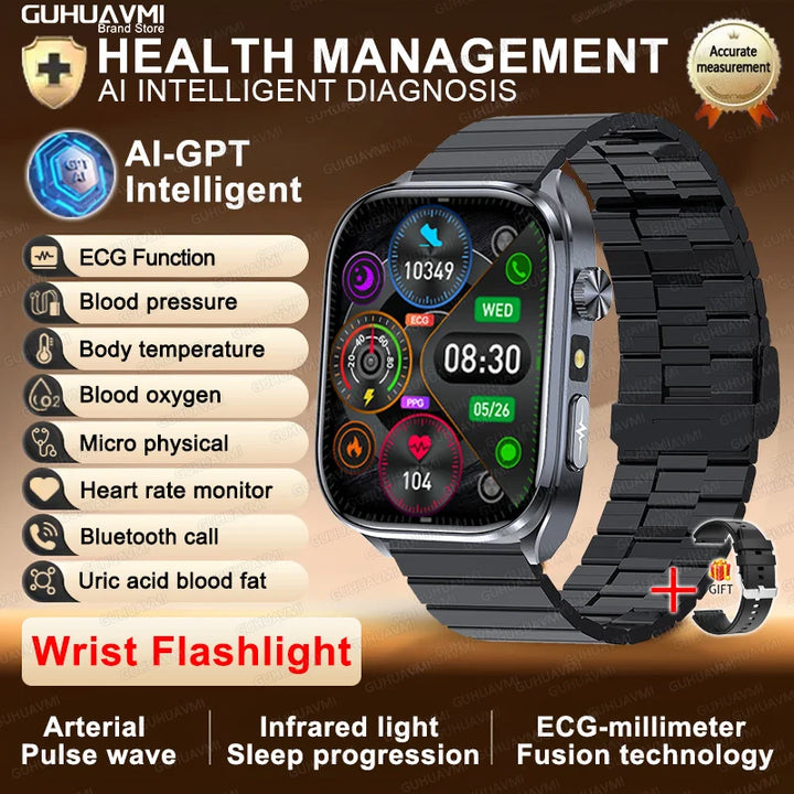 2025 New AI Intelligent ECG Health Smartwatches Men Blood Lipids Uric Acid Heart Rate 2.5D Dynamic UI Bluetooth Call Smart Watch