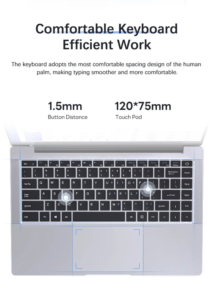 14.1" Ultra Slim Windows 11 Pro Laptop Computer intel Atom A3950 12GB RAM 1TB 2TB SSD Notebook PC 1080P HD Office Study Laptops