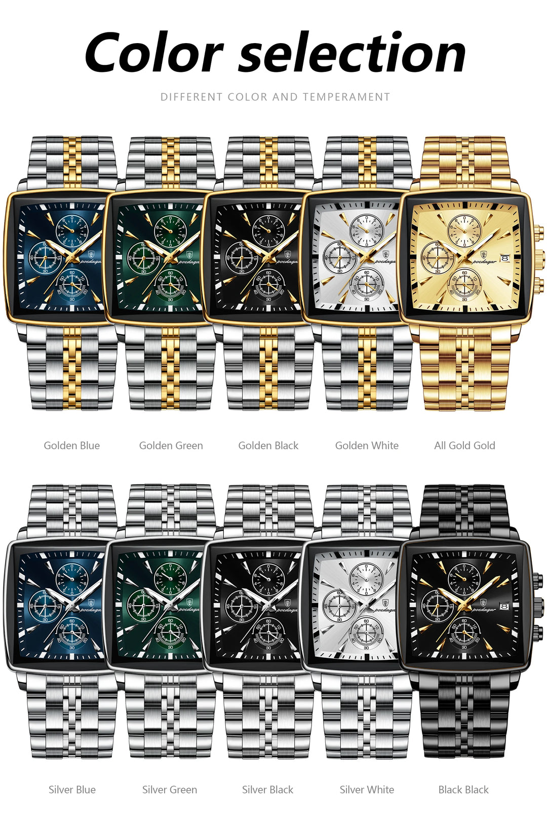 POEDAGAR Imperial Chronograph -  Swiss Luminous Luxury Quartz Men’s Watch