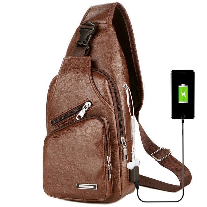 Bolsa de peito para carregamento USB com orifício para fone de ouvido