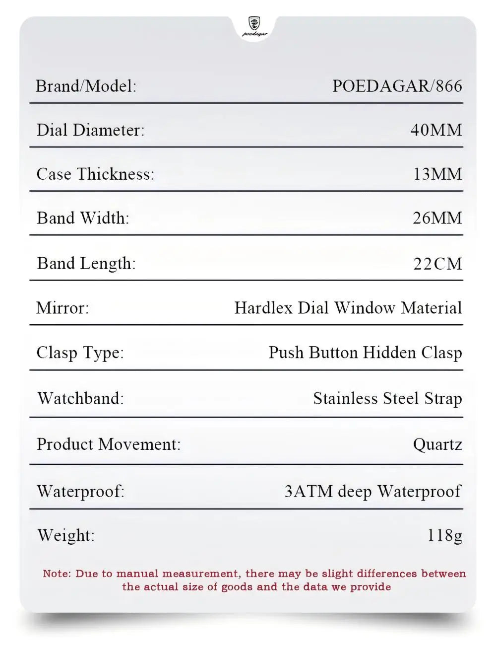 POEDAGAR Imperial Chronograph -  Swiss Luminous Luxury Quartz Men’s Watch