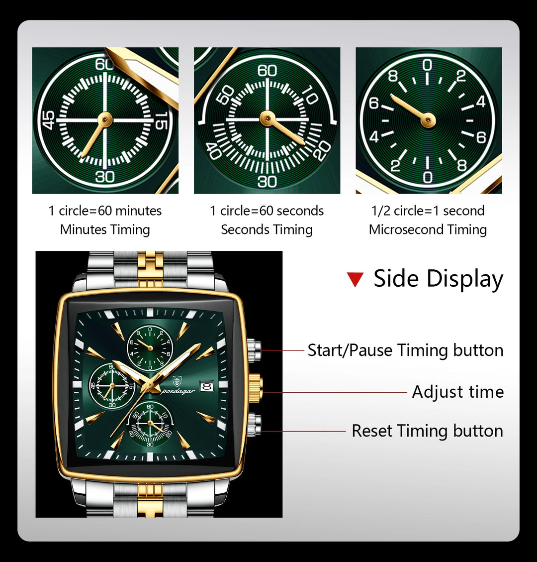 POEDAGAR Imperial Chronograph -  Swiss Luminous Luxury Quartz Men’s Watch